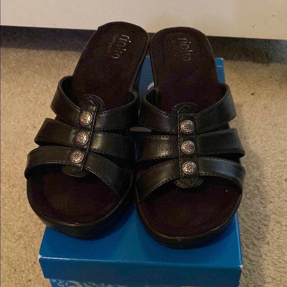 Black Slide Sandals with Silver Accents